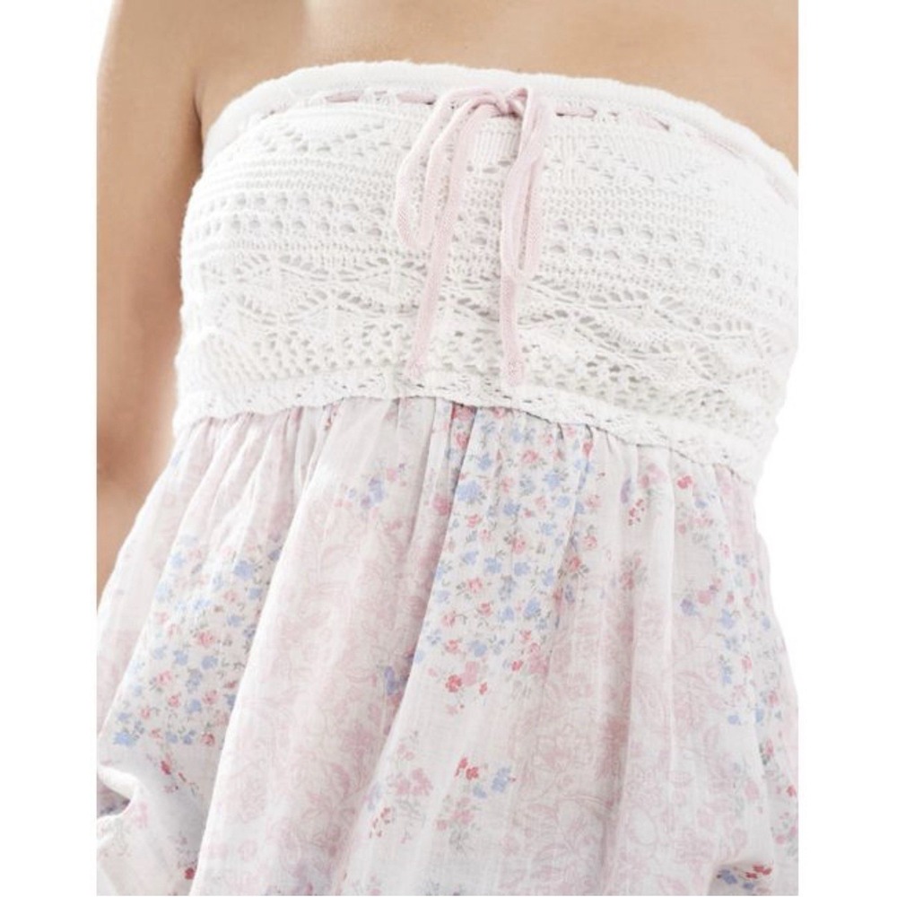 DOLD** Hollister Women's White Crochet Flowy Tube Top Cottagecore Croquette - Picture 4 of 9